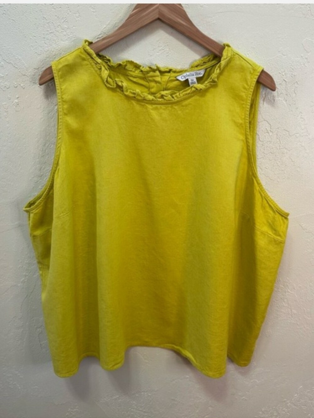 Ophelia Roe, Mustard/Yellow Ruffled Neck Sleeveless Tank, 3X